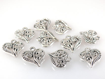 10x Metallanhänger Herz 14mm Herzanhänger Metallherzen silber zum Basteln -408