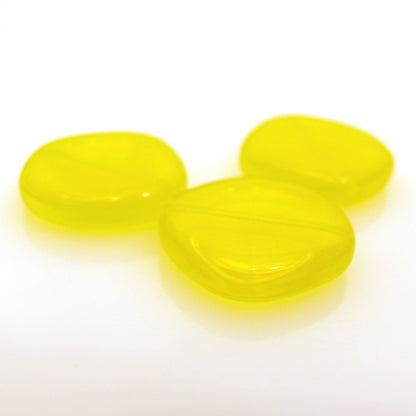 3 große Glasperlen 21mm Scheibe gelb mit Maserung Perlen zum Ketten Basteln -439
