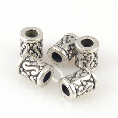 5 Metallperlen 9x7mm Walzen Spacer Großlochperlen altsilber Bastelperlen -481