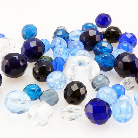 50x Perlen blau 4-10mm böhmische Glasschliffperlen Perlenmischung Beads Mix -605