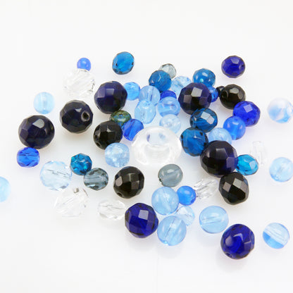 50x Perlen blau 4-10mm böhmische Glasschliffperlen Perlenmischung Beads Mix -605