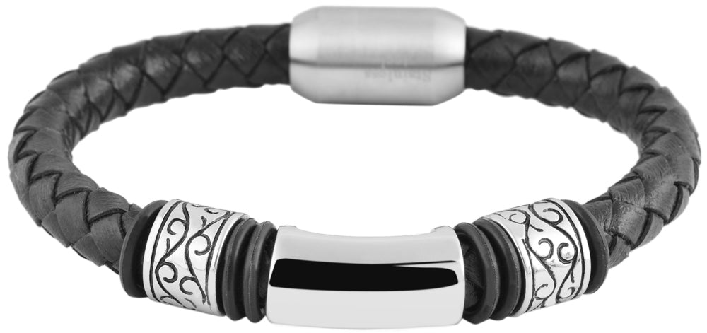 AKZENT Lederarmband 20,5cm schwarz Armband aus Leder Edelstahl Herrenarmband