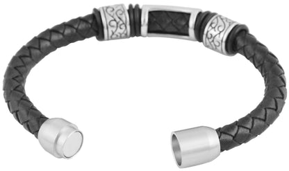 AKZENT Lederarmband 20,5cm schwarz Armband aus Leder Edelstahl Herrenarmband