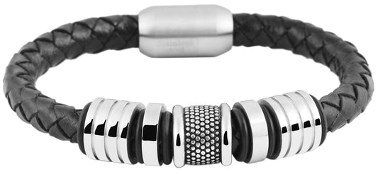 AKZENT Lederarmband 21cm schwarz Armband aus Leder Edelstahl Herrenarmband