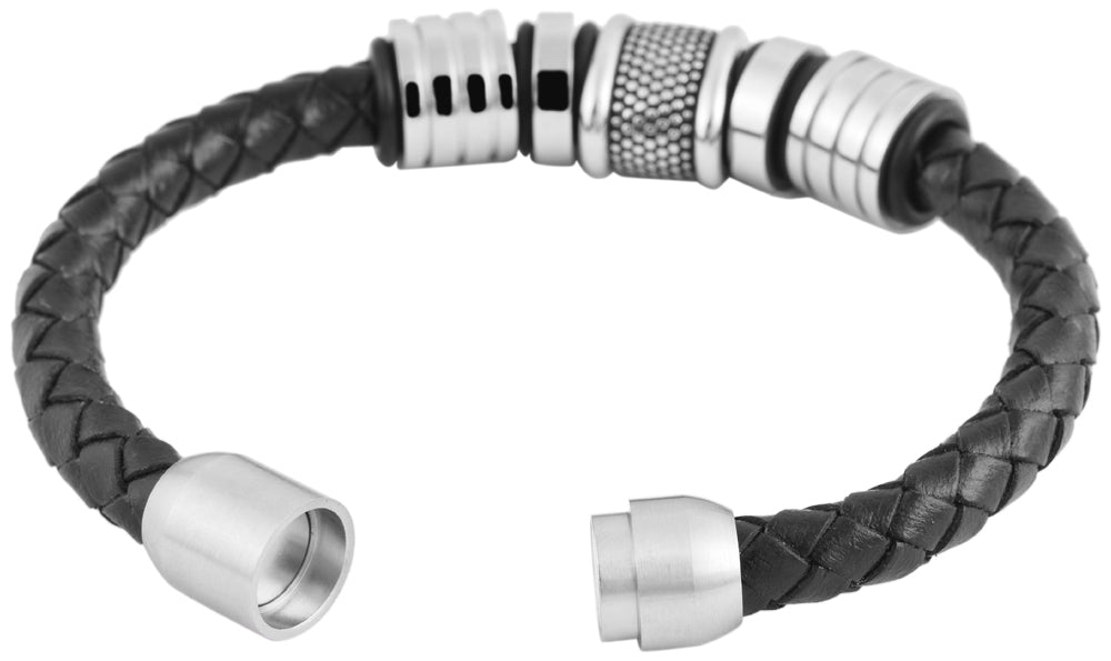 AKZENT Lederarmband 21cm schwarz Armband aus Leder Edelstahl Herrenarmband