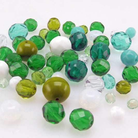 Perlen grün olivgrün 50x Glasschliffperlen Perlenmischung 6-10mm Beads Mix -621