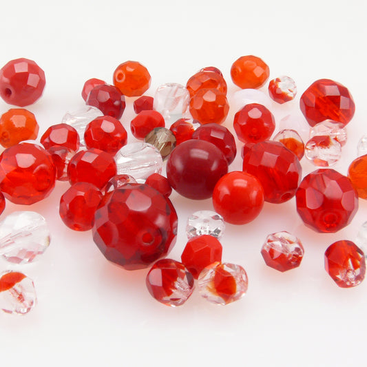 50x Perlen rot 6-12mm böhmische Glasschliffperlen Perlenmischung Beads Mix -633