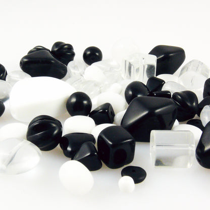 Perlenmischung 60 Glasperlen 3-17mm schwarz weiß kristall Perlen Mix -676