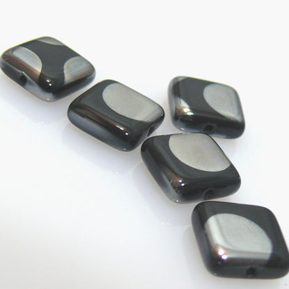 edle Perlen Kissen 10mm schwarz silber Glasperlen Perlen zum Schmuck Basteln