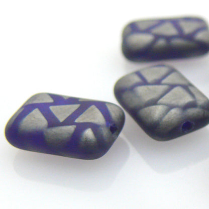 7 edle Perlen Glasperlen Rechteck grau-blau 12x8mm Künstlerperlen zum Basteln