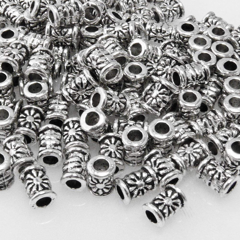 Großpackung Großlochperlen 120x Metallperlen Spacer 6mm Walzen silber Metall Perlen