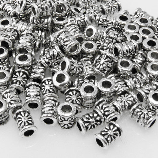 Großpackung Großlochperlen 120x Metallperlen Spacer 6mm Walzen silber Metall Perlen