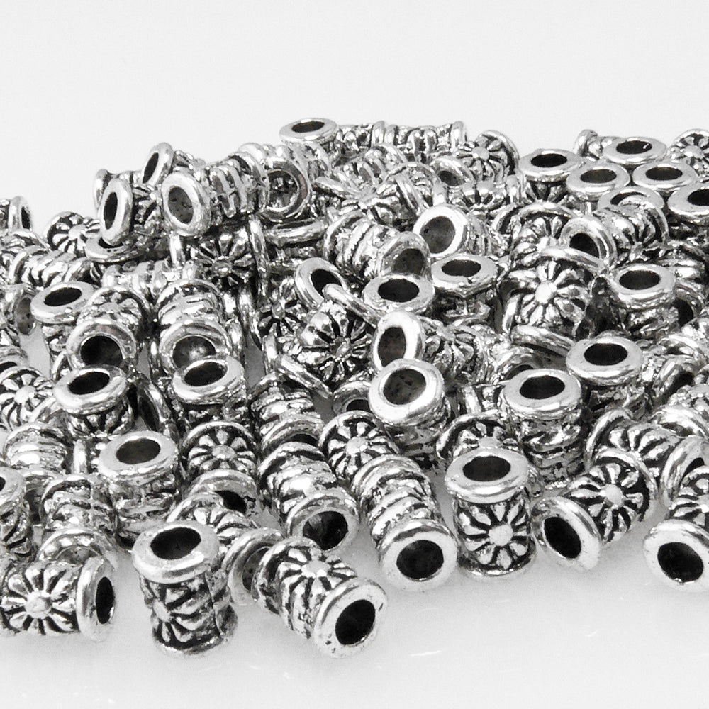 Großpackung Großlochperlen 120x Metallperlen Spacer 6mm Walzen silber Metall Perlen