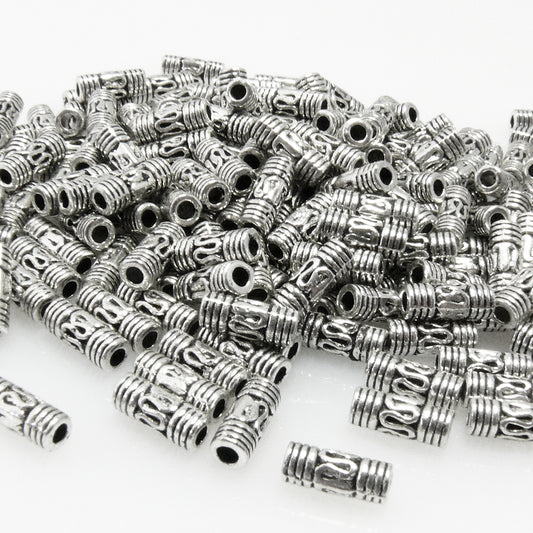 Metallperlen 8x3mm Spacer Tubes 200x Röhrchen altsilber Metall Perlen silber neu
