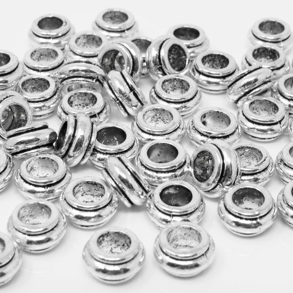 Metallperlen 5x9mm Spacer Großlochperlen altsilber 50x Metall Perlen neu -7047