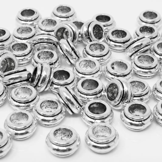 Metallperlen 5x9mm Spacer Großlochperlen altsilber 50x Metall Perlen neu -7047