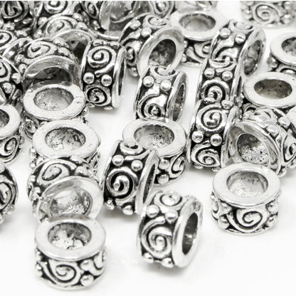 50x Metallperlen 5x8mm Spacer Großlochperlen altsilber Metallspacer Perlen -7059
