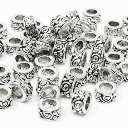 50x Metallperlen 5x8mm Spacer Großlochperlen altsilber Metallspacer Perlen -7059