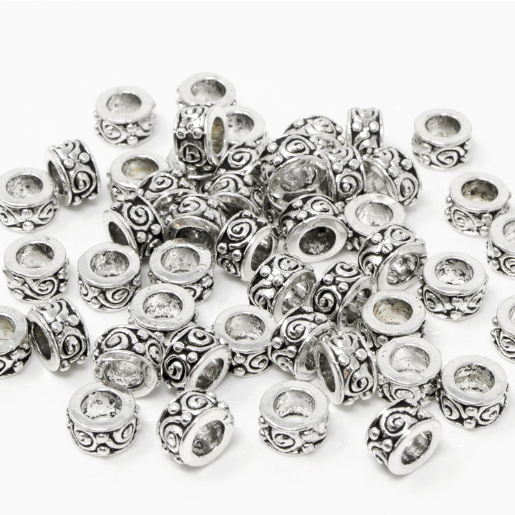50x Metallperlen 5x8mm Spacer Großlochperlen altsilber Metallspacer Perlen -7059