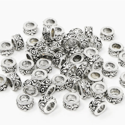 50x Metallperlen 5x8mm Spacer Großlochperlen altsilber Metallspacer Perlen -7059