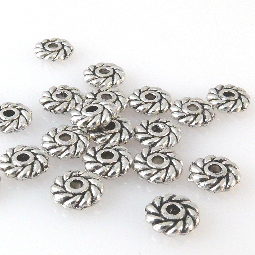 20 Rondelle Metallperlen 2x6mm Spacer Perlen altsilber Metallspacer Basteln -719