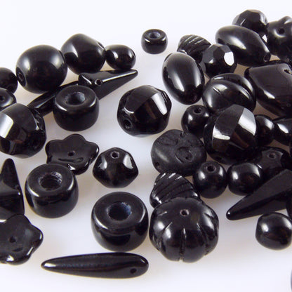 Perlenmix schwarz 50 Glasperlen 6-18mm Mix Perlenmischung Glas Beads -158