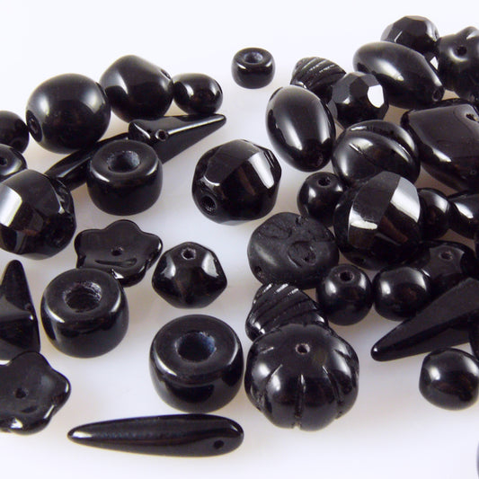 Perlenmix schwarz 50 Glasperlen 6-18mm Mix Perlenmischung Glas Beads -158