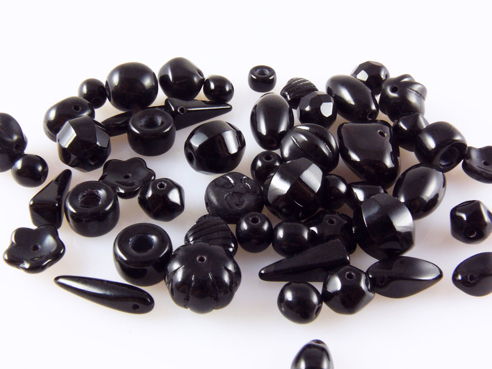Perlenmix schwarz 50 Glasperlen 6-18mm Mix Perlenmischung Glas Beads -158