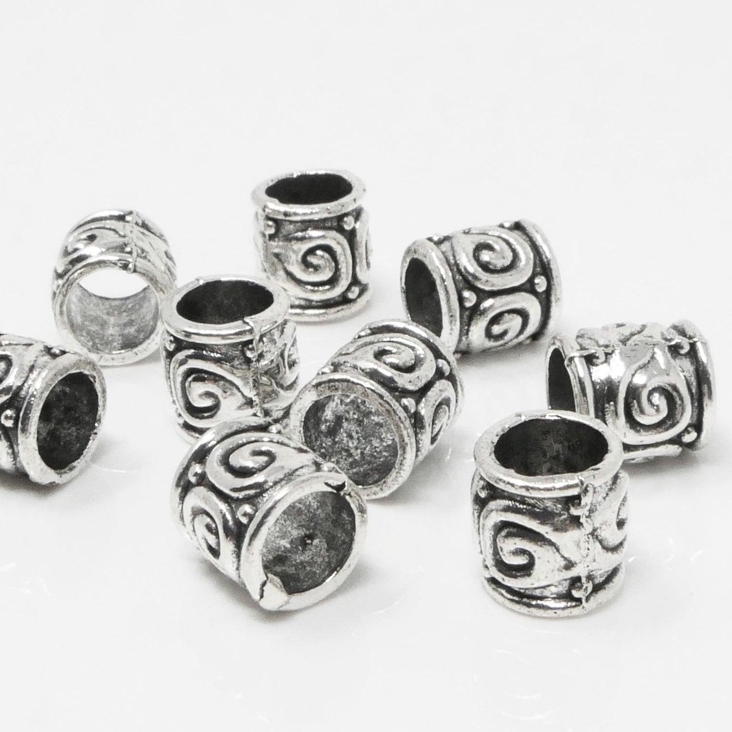 Großlochperlen Metallperlen 10x Metall Tubes 8,5x8mm Silber Antik Perlen Bastelperlen Beads