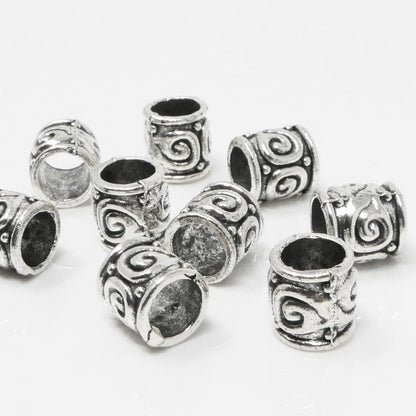 Großlochperlen Metallperlen 10x Metall Tubes 8,5x8mm Silber Antik Perlen Bastelperlen Beads