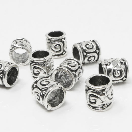 Großlochperlen Metallperlen 10x Metall Tubes 8,5x8mm Silber Antik Perlen Bastelperlen Beads