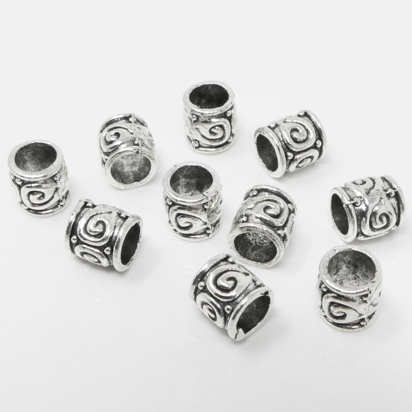 Großlochperlen Metallperlen 10x Metall Tubes 8,5x8mm Silber Antik Perlen Bastelperlen Beads
