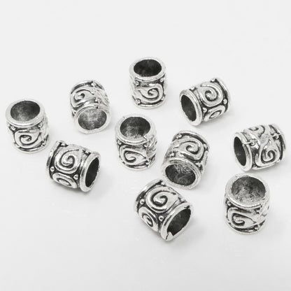 Großlochperlen Metallperlen 10x Metall Tubes 8,5x8mm Silber Antik Perlen Bastelperlen Beads