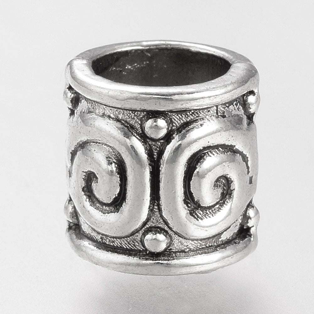 Großlochperlen Metallperlen 10x Metall Tubes 8,5x8mm Silber Antik Perlen Bastelperlen Beads