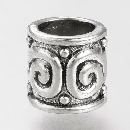 Großlochperlen Metallperlen 10x Metall Tubes 8,5x8mm Silber Antik Perlen Bastelperlen Beads