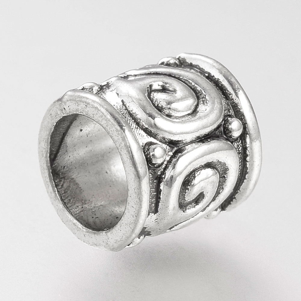 Großlochperlen Metallperlen 10x Metall Tubes 8,5x8mm Silber Antik Perlen Bastelperlen Beads