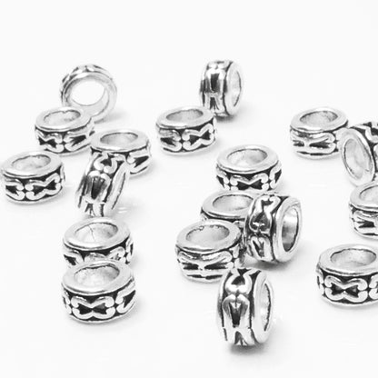 Großlochperlen Metallperlen 20x Metall Rondelle 3,6x6,3mm Silber Antik Perlen Bastelperlen Beads