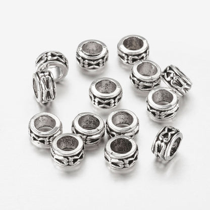 Großlochperlen Metallperlen 20x Metall Rondelle 3,6x6,3mm Silber Antik Perlen Bastelperlen Beads