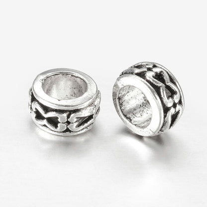 Großlochperlen Metallperlen 20x Metall Rondelle 3,6x6,3mm Silber Antik Perlen Bastelperlen Beads