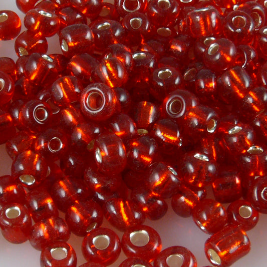 Rocailles Glasperlen rot mit Silbereinzug 3-4mm 210x Perlen Rocaillesperlen-938