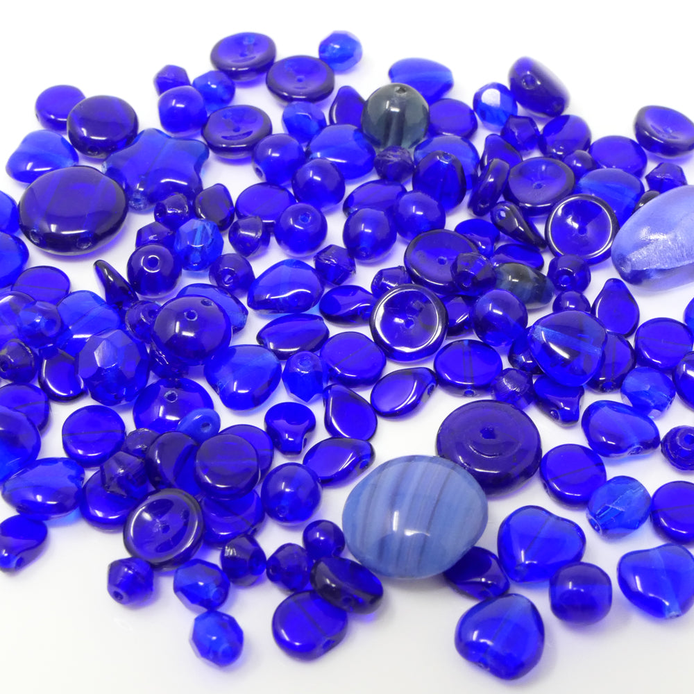 Bastelset aus 150 Glasperlen dunkelblau Beads Perlen Mix 4-13mm Perlenmischung