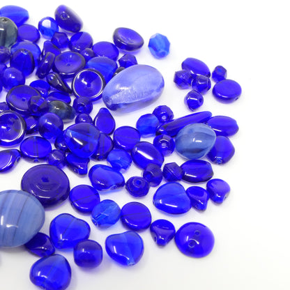 Bastelset aus 150 Glasperlen dunkelblau Beads Perlen Mix 4-13mm Perlenmischung