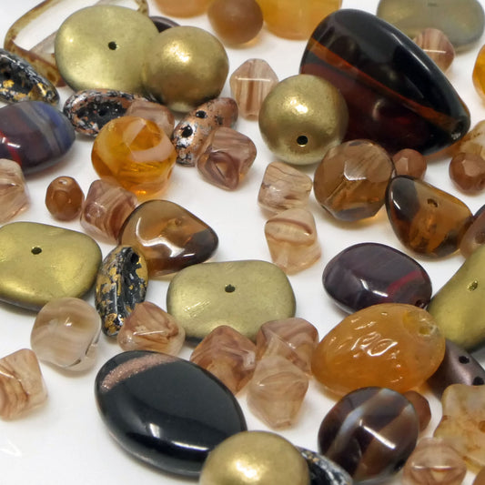 Glasperlen Mix 60 St. Perlen Perlenmischung Metallic Braun 6-17mm Glas Beads zum Auffädeln