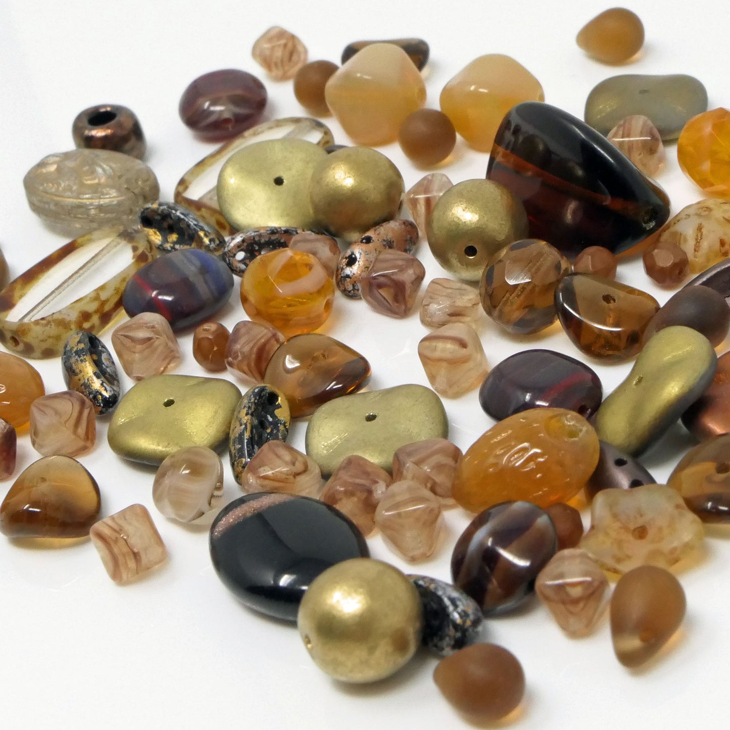 Glasperlen Mix 60 St. Perlen Perlenmischung Metallic Braun 6-17mm Glas Beads zum Auffädeln