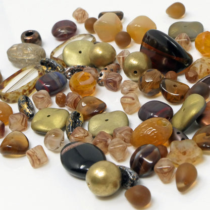 Glasperlen Mix 60 St. Perlen Perlenmischung Metallic Braun 6-17mm Glas Beads zum Auffädeln