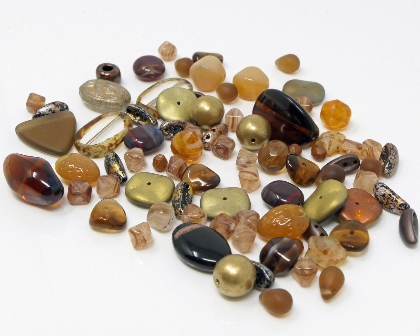Glasperlen Mix 60 St. Perlen Perlenmischung Metallic Braun 6-17mm Glas Beads zum Auffädeln