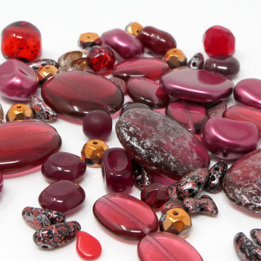 Perlenmix 50 Glasperlen 5-24 mm Perlen Mischung rot zum Basteln 852