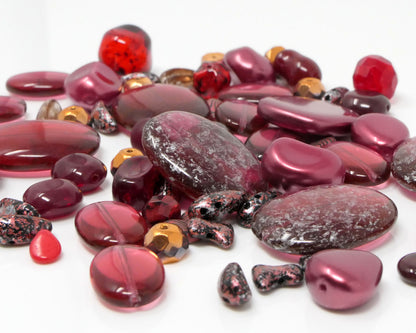 Perlenmix 50 Glasperlen 5-24 mm Perlen Mischung rot zum Basteln 852