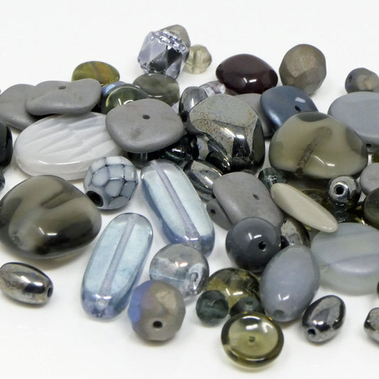 Perlen Mix Glasperlen Mischung Grau 4-18mm 60St. Glas Beads Perlenmix