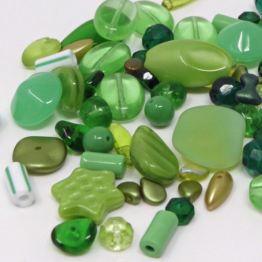 Perlen Mix Glasperlen Mischung grün 3-19mm 70x Glas Beads Perlenmix